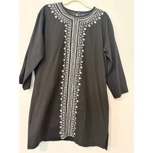 Madison Mathews Charleston-Style Embroidered Cotton Tunic Dress | Size L